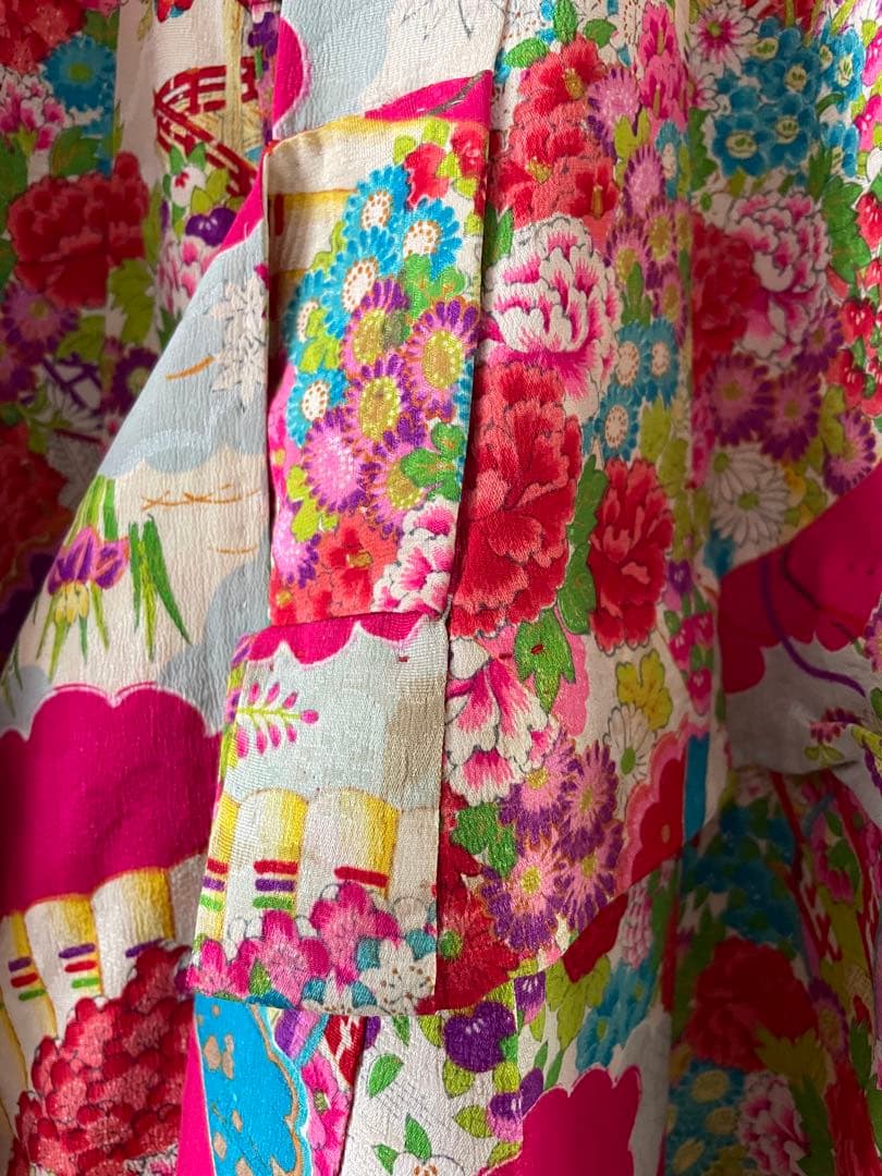 七五三　3歳　アンティークお着物セット　ハンドメイド　正絹総絞りの被布コーデ