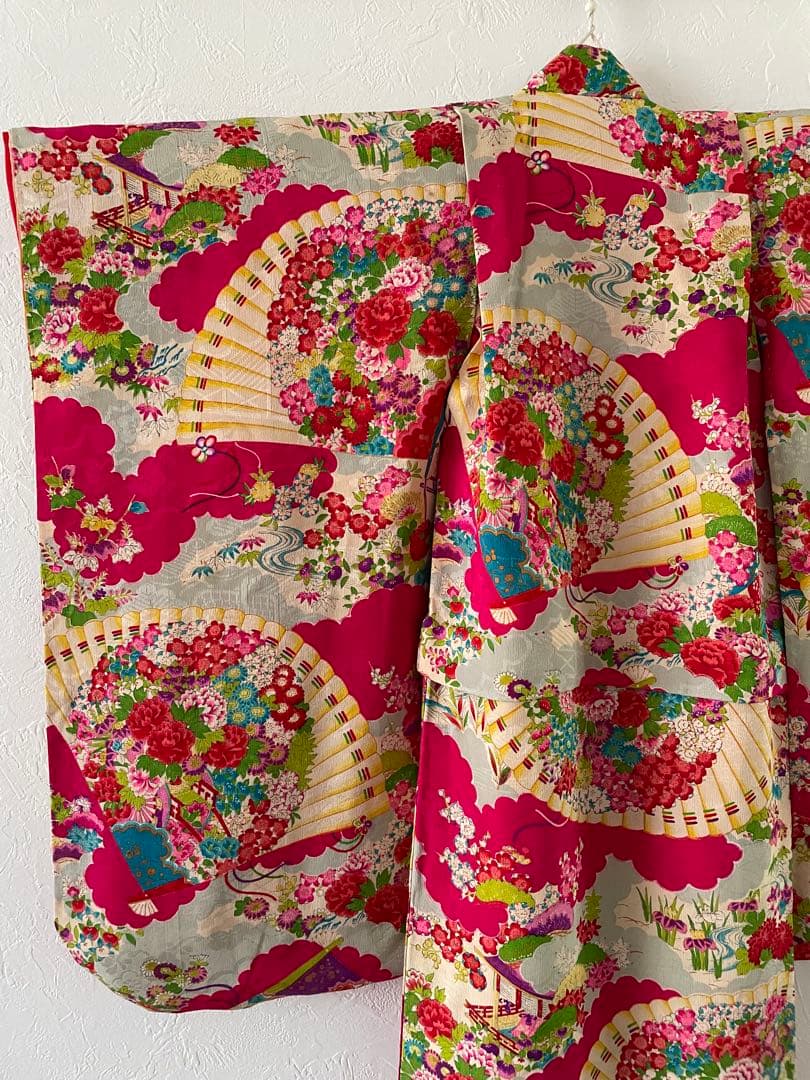 七五三　3歳　アンティークお着物セット　ハンドメイド　正絹総絞りの被布コーデ