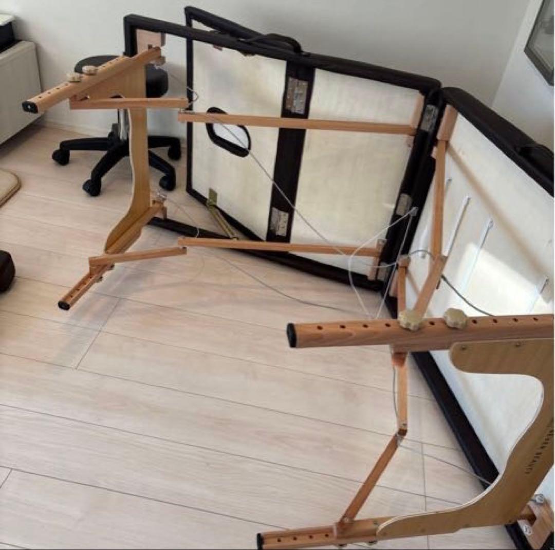 折りたたみ マッサージベッド 木製ダークブラウン スツール ブラウン丸椅子付き