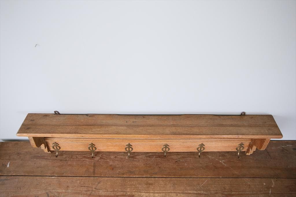 フランスアンティーク木製ウォールフック/シェルフ/壁掛けラック(86-162)