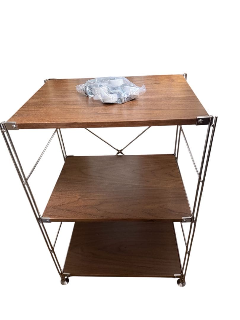 無印良品　スチールラックシェルフ　ウォールナット材　小　キャスター付き