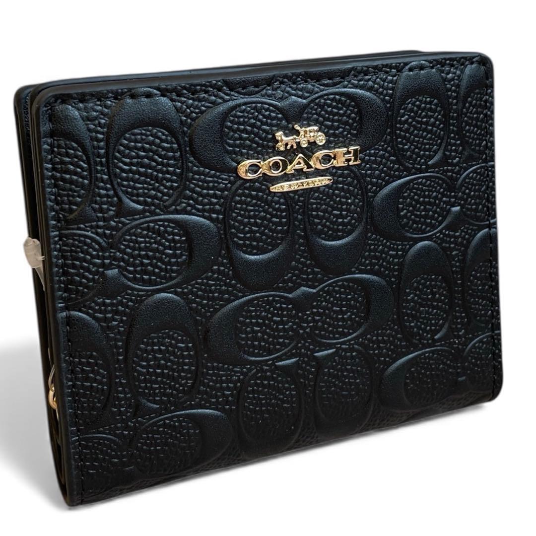 【新品・箱/袋/タグ付】COACH 折り財布　ブラック　二つ折り財布　レザー