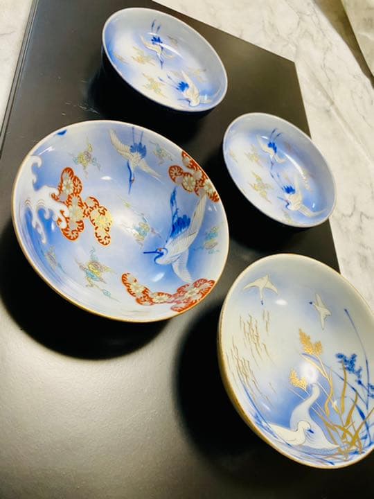 深川製磁 明治期 香蘭社 茶碗と小皿のペアセット4点 新品 激レア 超希少