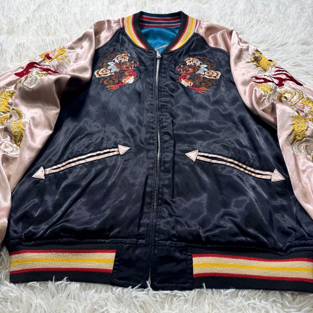 希少✨HOUSTON スカジャン　リバーシブル　虎　七福神　刺繍　L