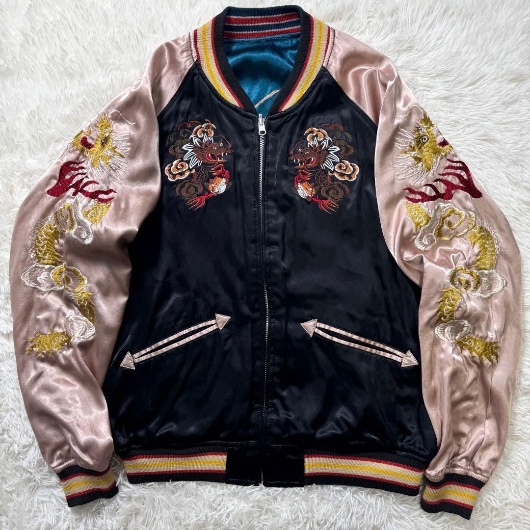 希少✨HOUSTON スカジャン　リバーシブル　虎　七福神　刺繍　L