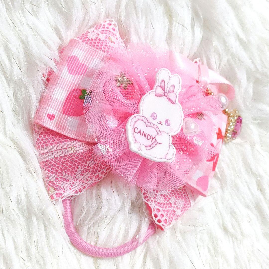 ハンドメイド★キッズリボン★ピンク★きらきら揺れるビジュー付き★ななうさちゃん★