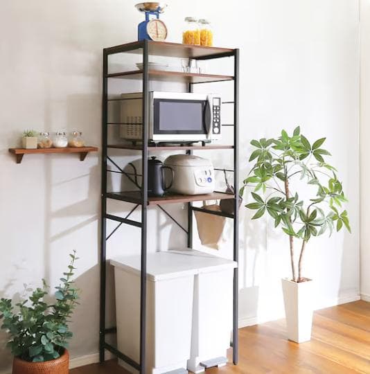 【新品・美品】ヴィンテージテイストのゴミ箱上レンジラック (WAL)