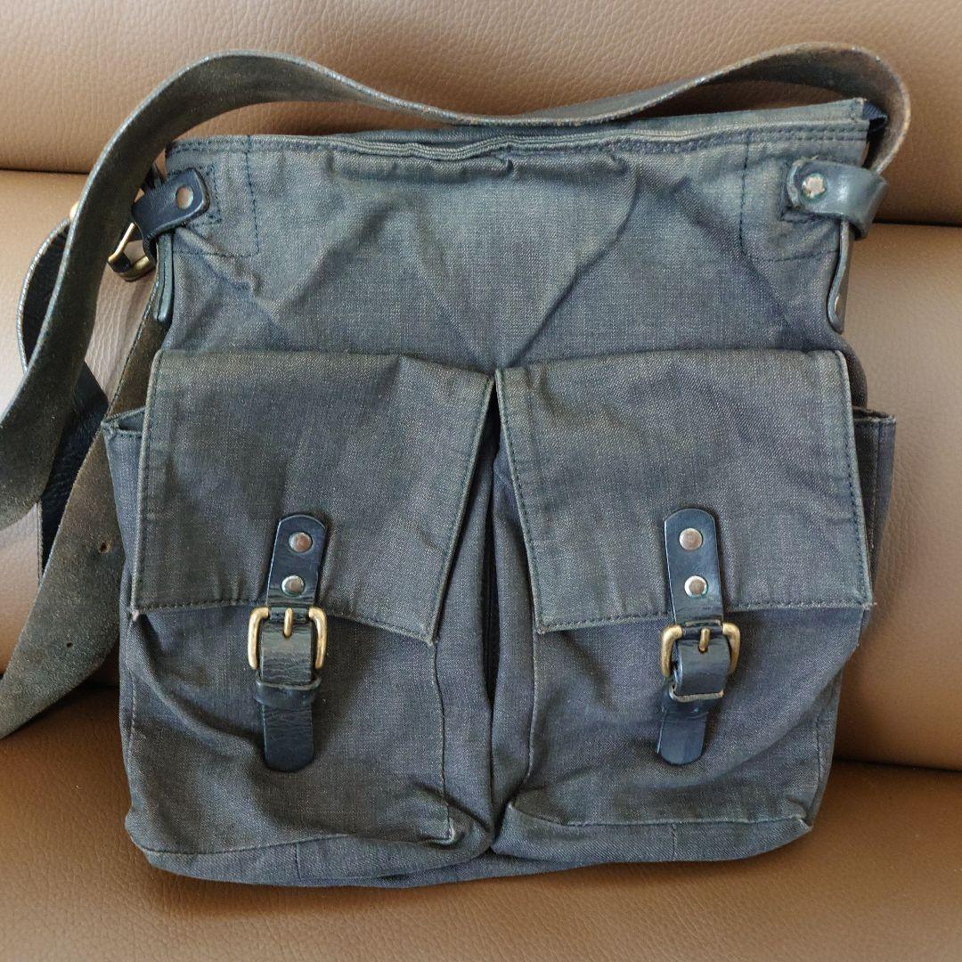 ドリスヴァンノッテン デニム レザー ショルダーバッグ ヴィンテージ 黒