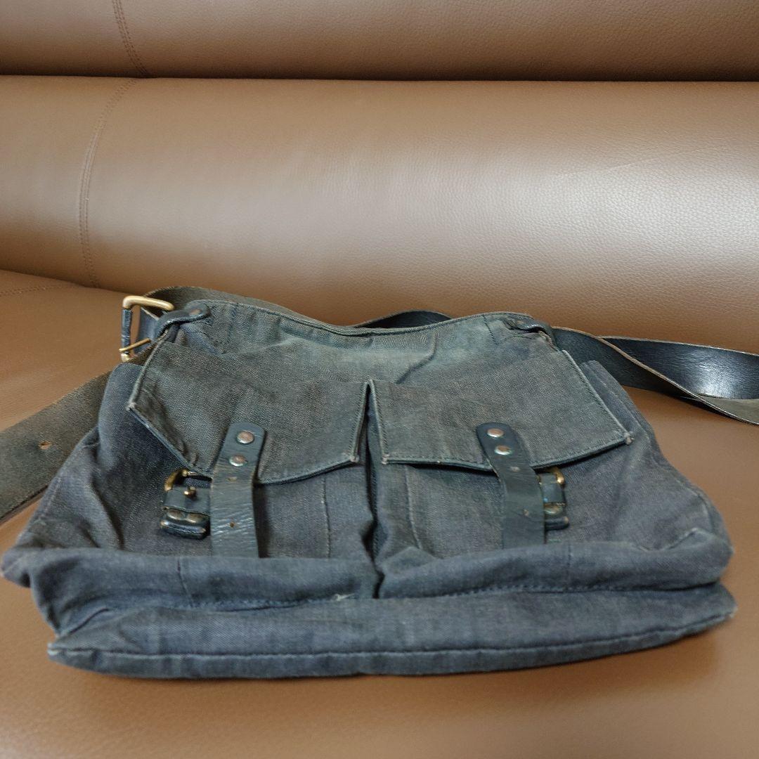 ドリスヴァンノッテン デニム レザー ショルダーバッグ ヴィンテージ 黒