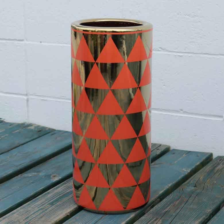 傘立て アンブレラスタンド 陶器製 オレンジ x ゴールド モダン アート