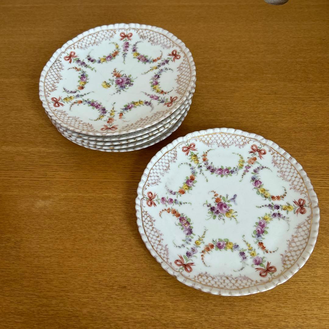【ドレスデン】Ornamental 花柄リボン皿 6枚セット