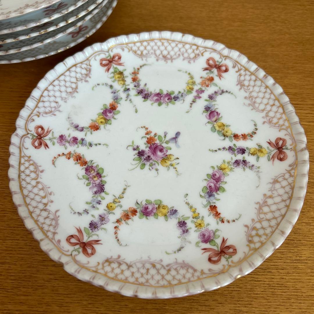 【ドレスデン】Ornamental 花柄リボン皿 6枚セット