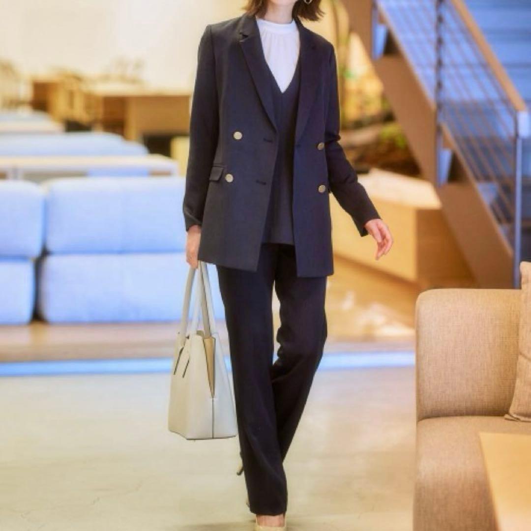 【3点セット・大きいサイズ 5L】　ニッセン　パンツスーツ　紺ブレ　ベスト　紺