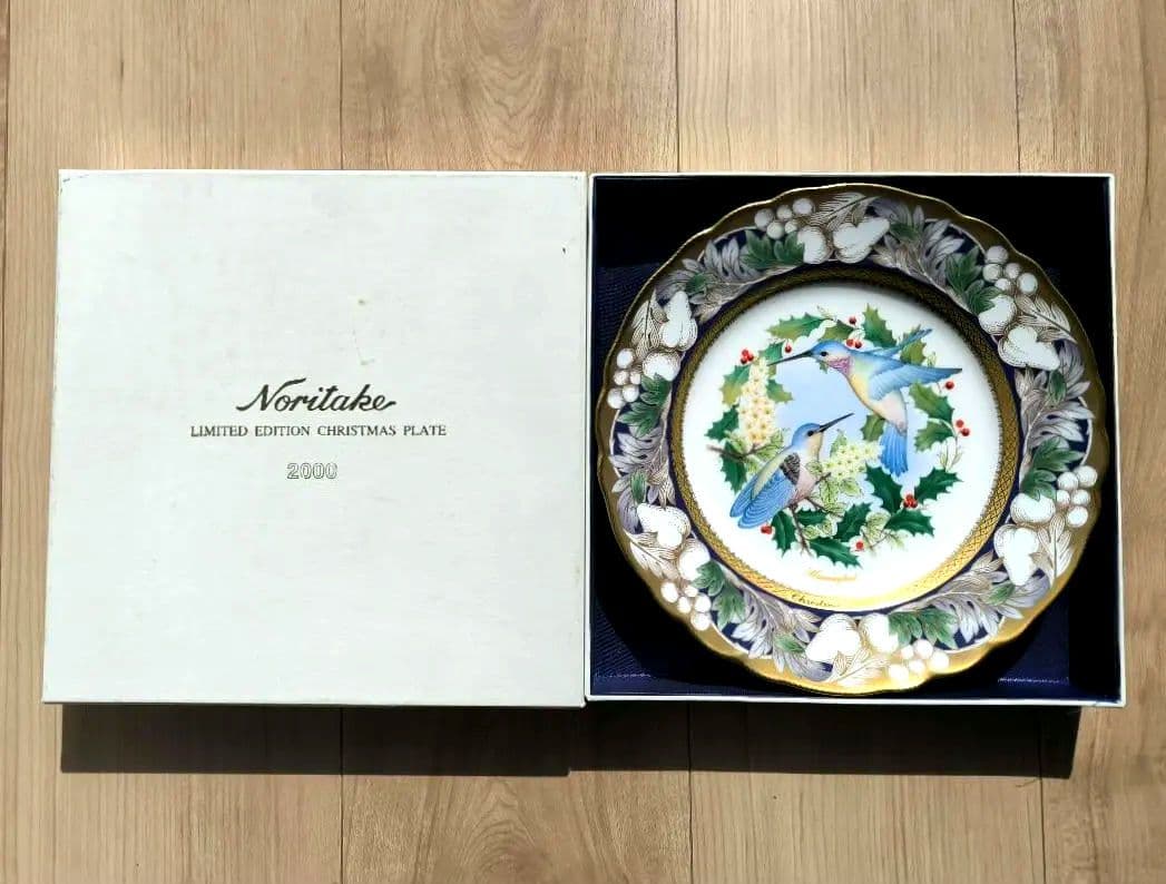ノリタケ 限定品プレート 2000 ハチドリ 青い鳥 陶器 金彩