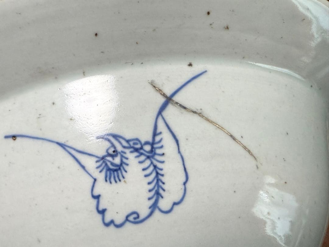 中国　清時代　染付纏枝蓮紋面盆　W36.7cm アンティーク　送料込み1111