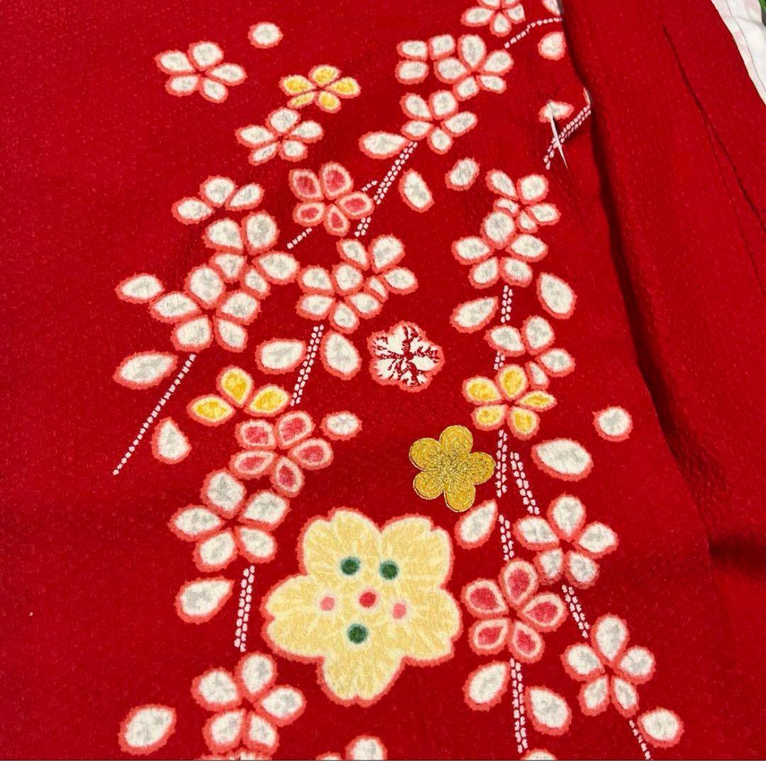 七五三　7歳　赤　正絹　ちりめん　アンティーク