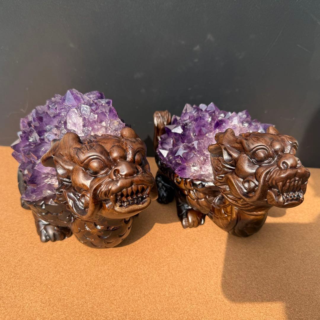 美品❣️天然石 アメジストの原石　クラスター　ロングイ台座付きNO.020411