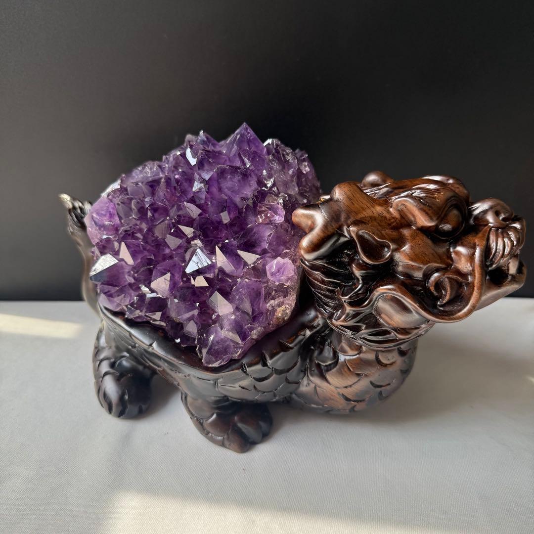 美品❣️天然石 アメジストの原石　クラスター　ロングイ台座付きNO.020411