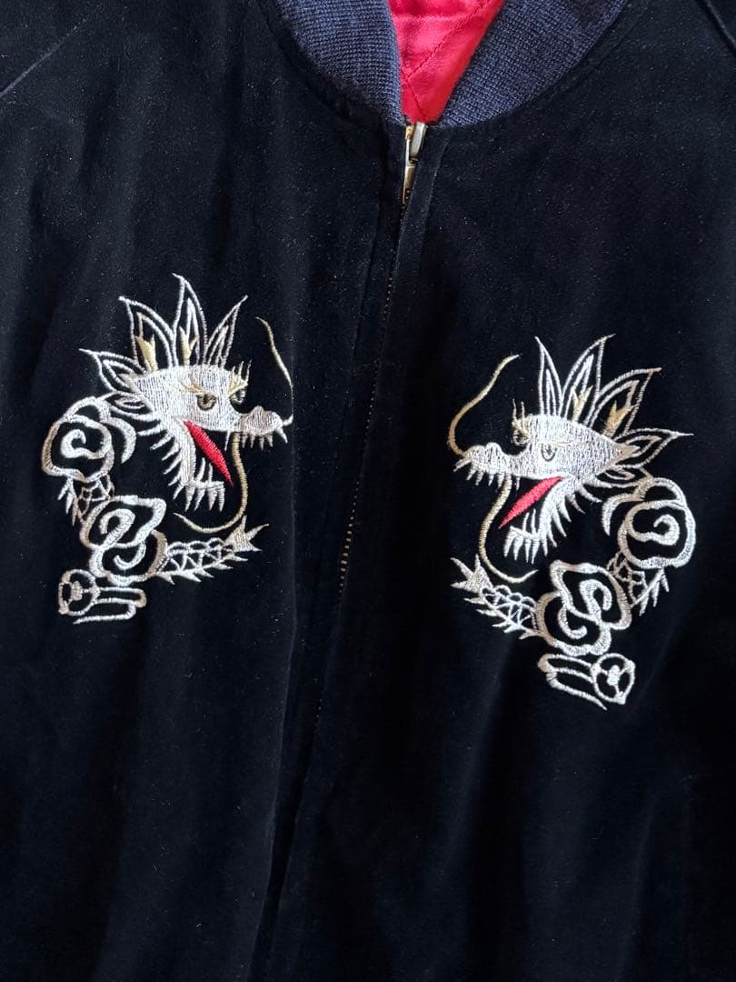 Ulcolow 別珍スカジャン スーベニアジャケット 龍 鳳凰 アメカジ 黒赤