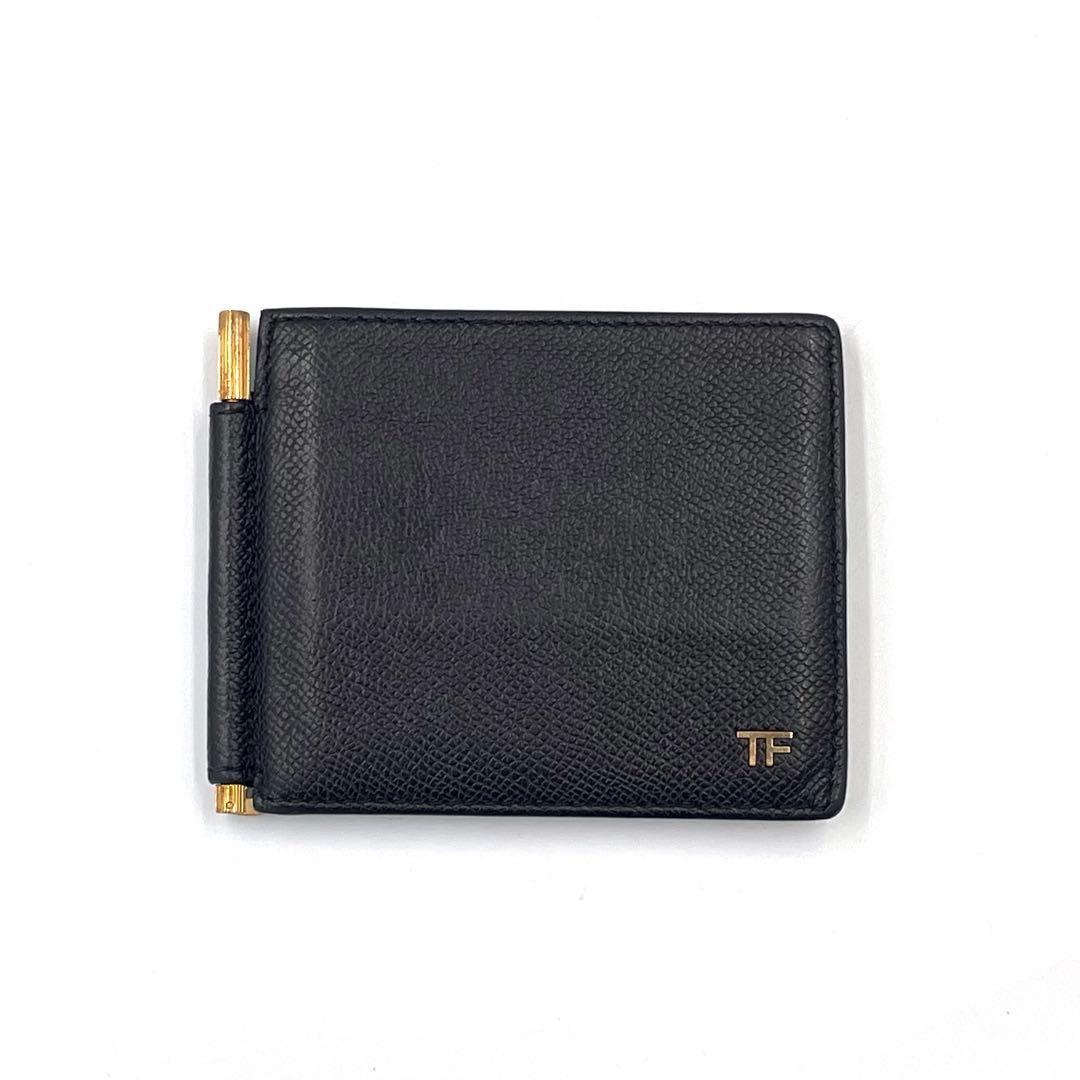 《超美品》TOM FORDトムフォード マネークリップ 本革 ゴールド金具 黒系