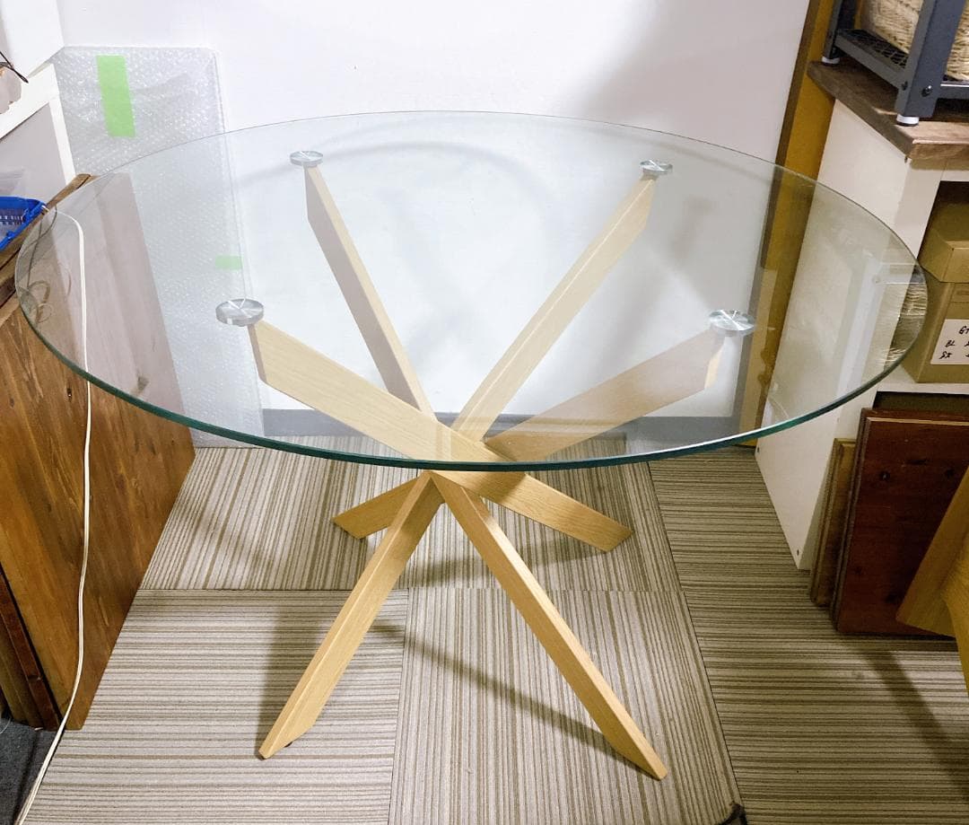 エアリゾーム Louise ガラステーブル ダイニングテーブル 円卓 ナチュラル