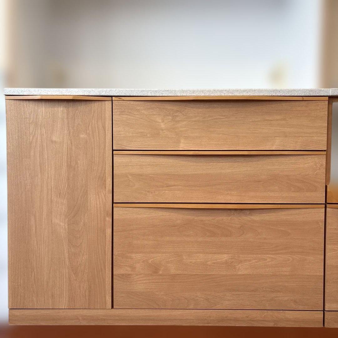 美品！堀田木工オープン食器棚ナチュラル木目調 食器棚 強化ガラス扉 カップボード