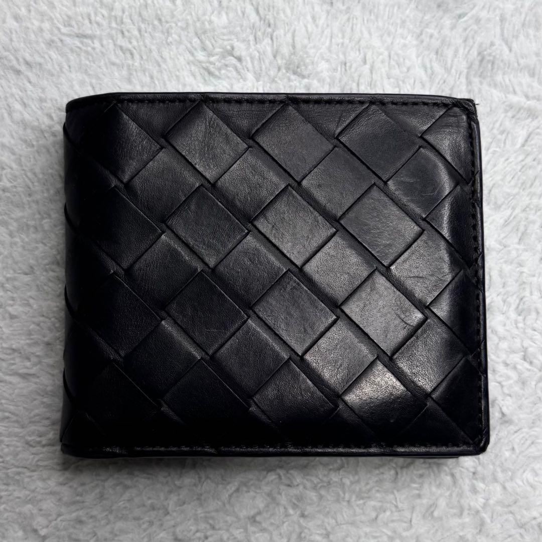 RFID ボッテガヴェネタ 二つ折り財布 マキシイントレチャート 黒