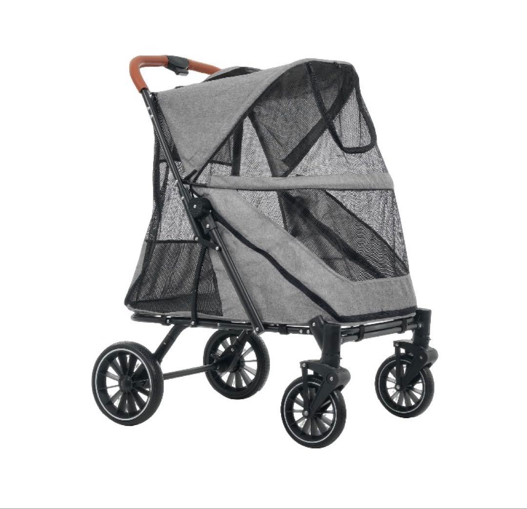 新品　ペットカート　ドッグカート　ペット用品　犬用品　4輪　折りたたみ　グレー