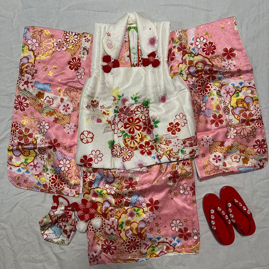 七五三　3歳　京都花ひめ　ピンク　被布　正絹　フルセット