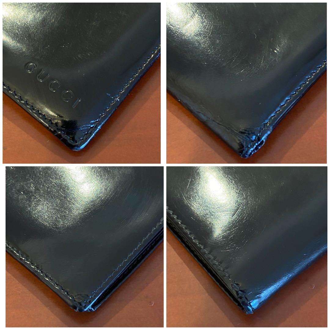 GUCCI ブラック 二つ折り財布 パテントレザー　イタリア製