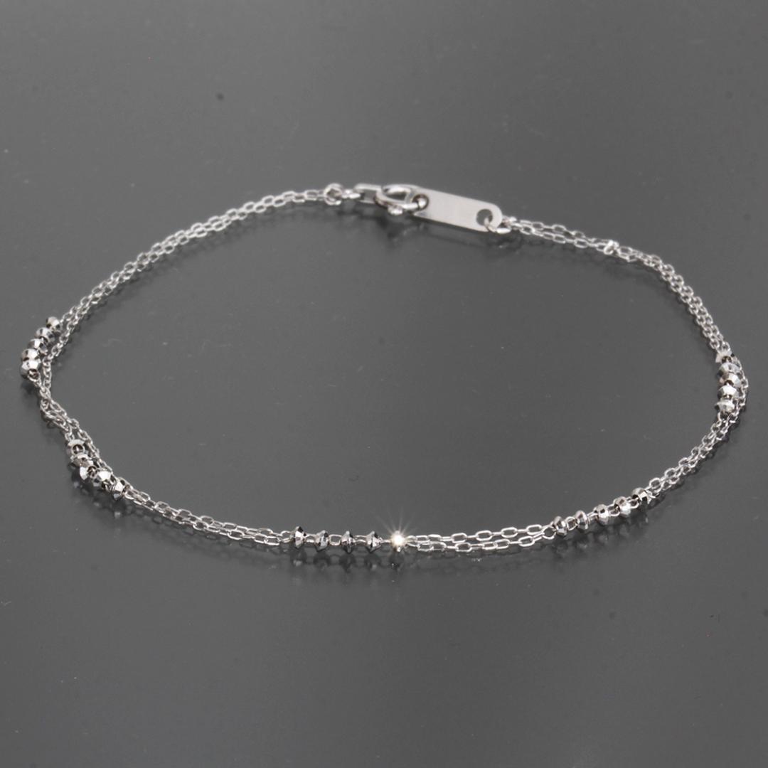 ホワイトゴールド ダブルチェーン ブレスレット K18WG 18cm 仕上済 箱