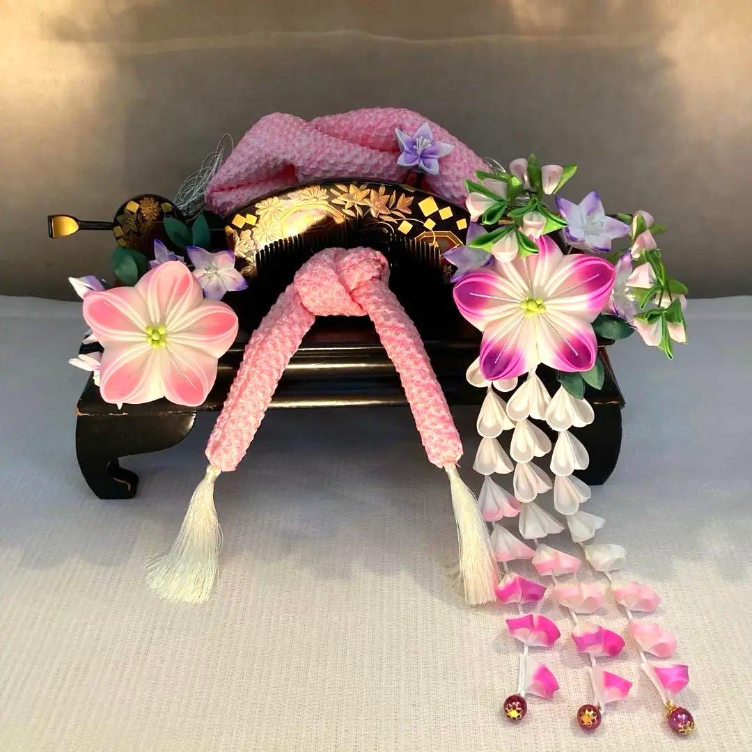 専用　七五三　成人式　桔梗花簪　櫛平打ち簪　Uピン簪　後挿し　水引簪