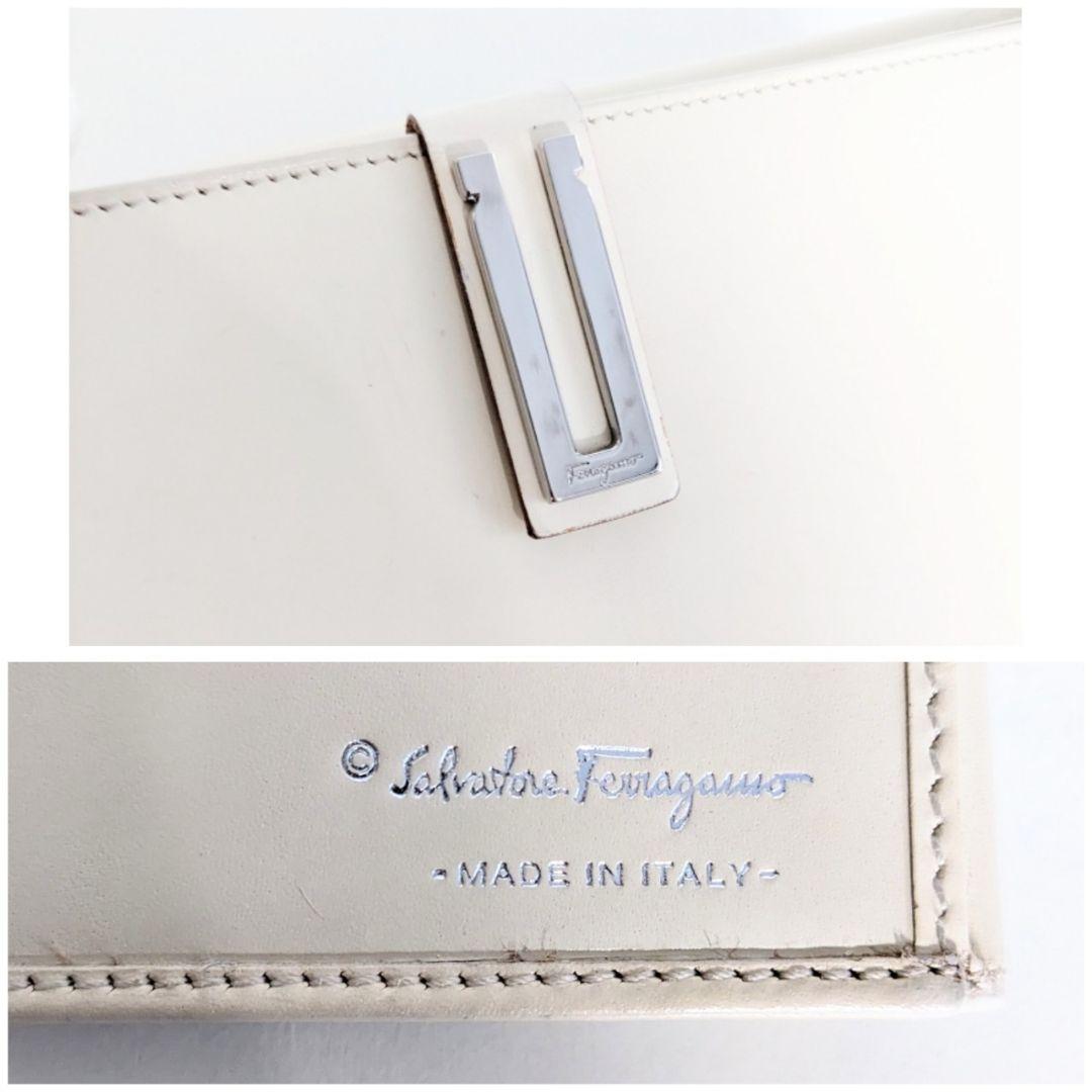 良品 フェラガモ ヴィンテージ レザー 財布 アイボリー 白 レディース メンズ