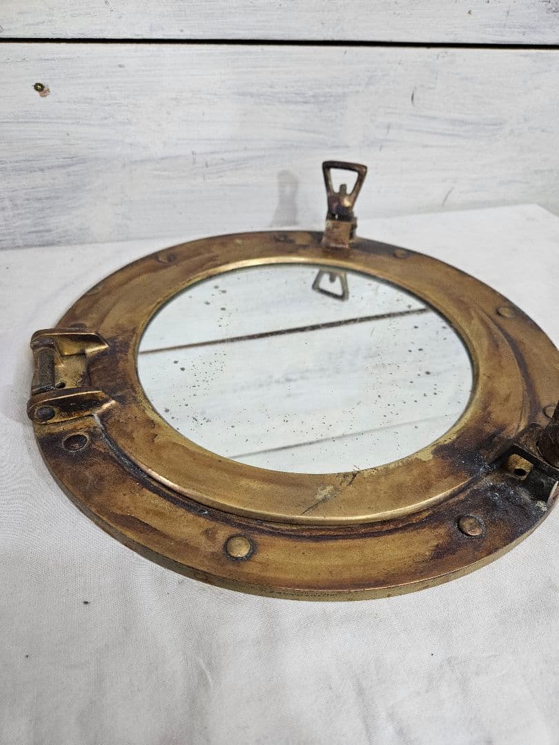 アンティーク 船舶用窓 ウォールミラー 船窓鏡 丸窓 真鍮製 ヴィンテージ
