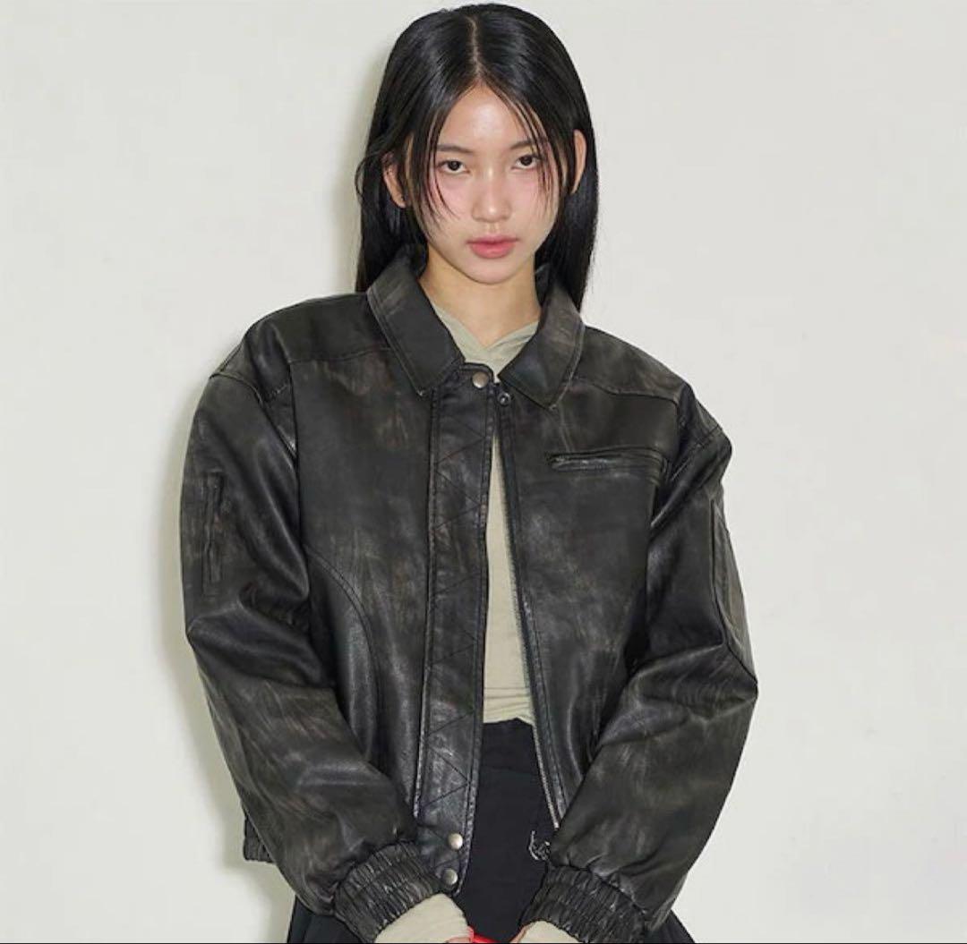 ブラックレザージャケット ウォッシュドレザーボンバージャケット/ILLIGO