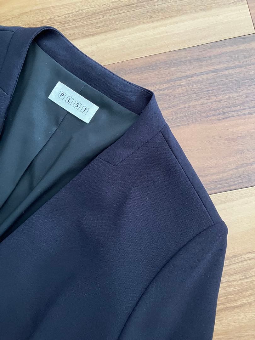 美品 PLST プラステ カラーレスジャケットパンツスーツ ネイビー S 卒業式