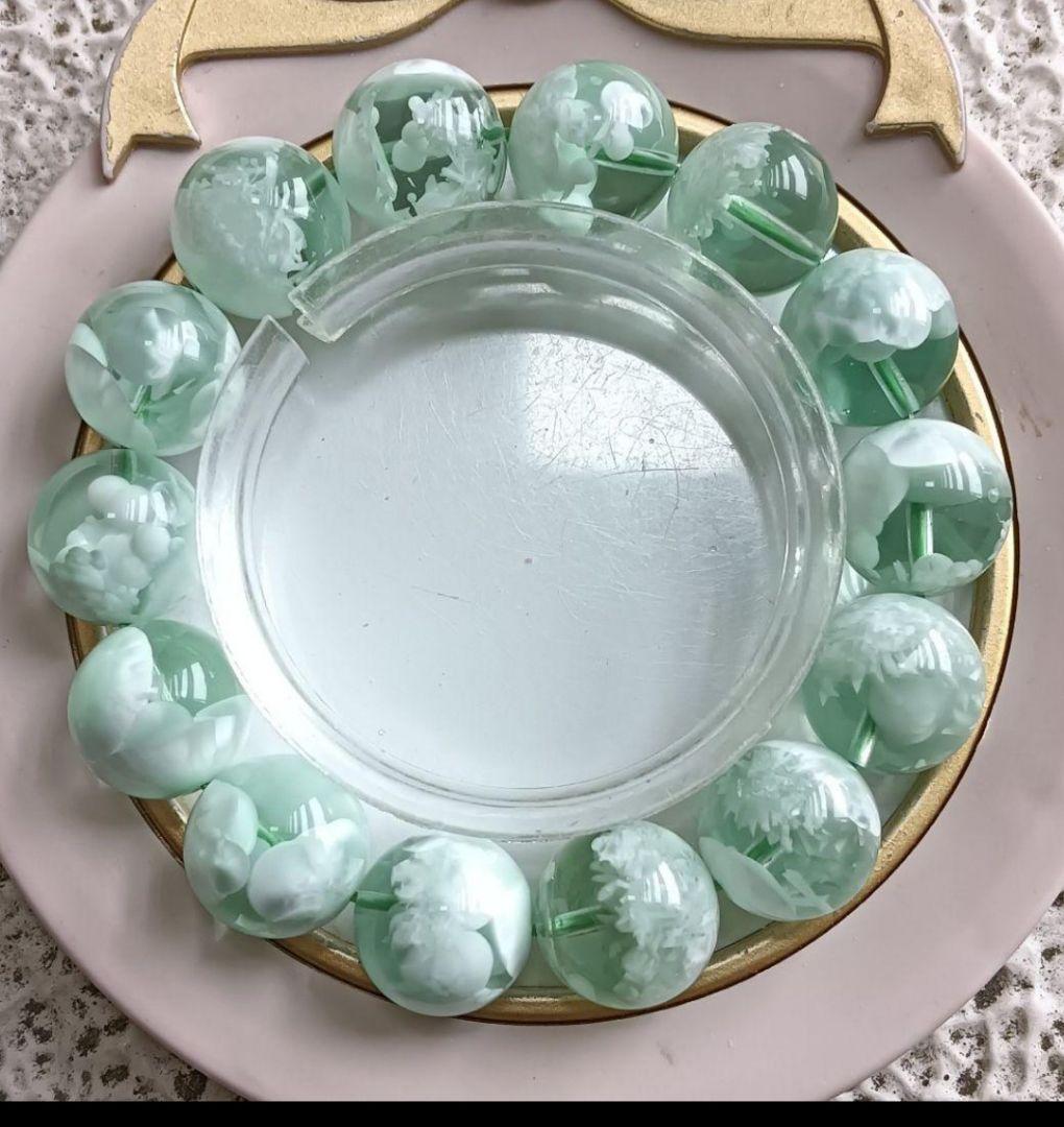 超超超希少石グリーンラリマー‼️14mm内径約17センチ 雪花オブシディアン