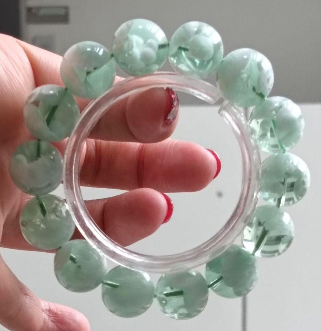 超超超希少石グリーンラリマー‼️14mm内径約17センチ 雪花オブシディアン