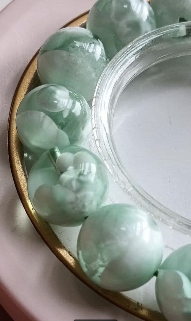 超超超希少石グリーンラリマー‼️14mm内径約17センチ 雪花オブシディアン