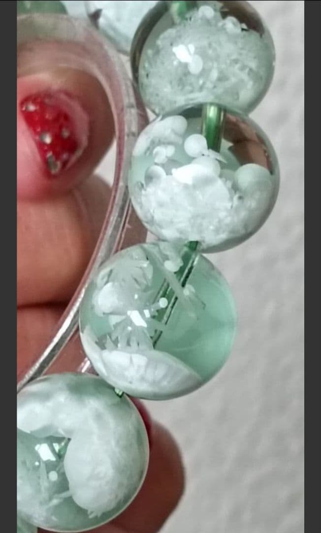 超超超希少石グリーンラリマー‼️14mm内径約17センチ 雪花オブシディアン