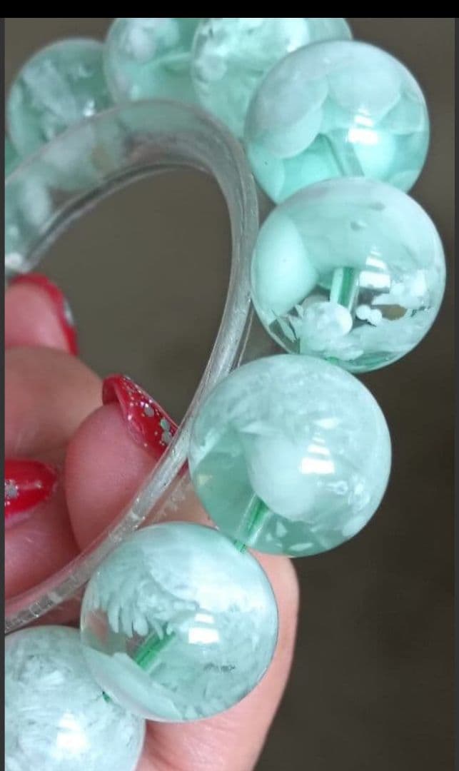 超超超希少石グリーンラリマー‼️14mm内径約17センチ 雪花オブシディアン