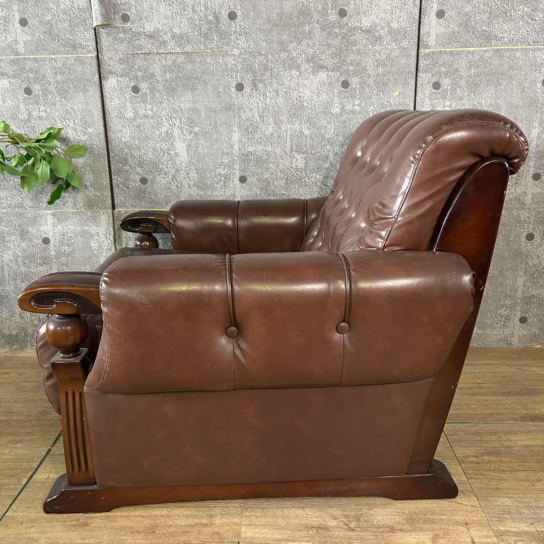 ꧁カリモク家具 karimoku꧂オールドカリモク 1Pレザーアームソファ