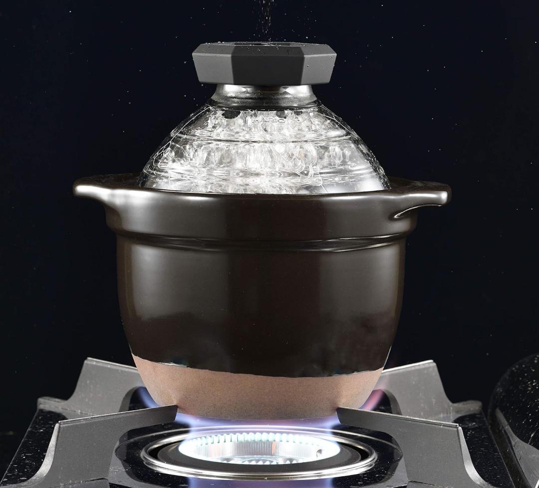 【未開封・HARIO】フタがガラスのご飯釜 １～２合 日本製 GNR-150-B