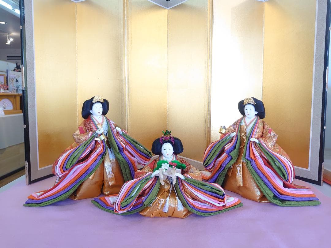 ●金襴衣装三人官女（大）　キラキラ入り　●おひなさま　●お雛様