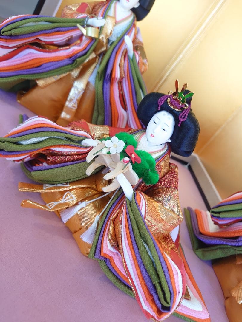 ●金襴衣装三人官女（大）　キラキラ入り　●おひなさま　●お雛様