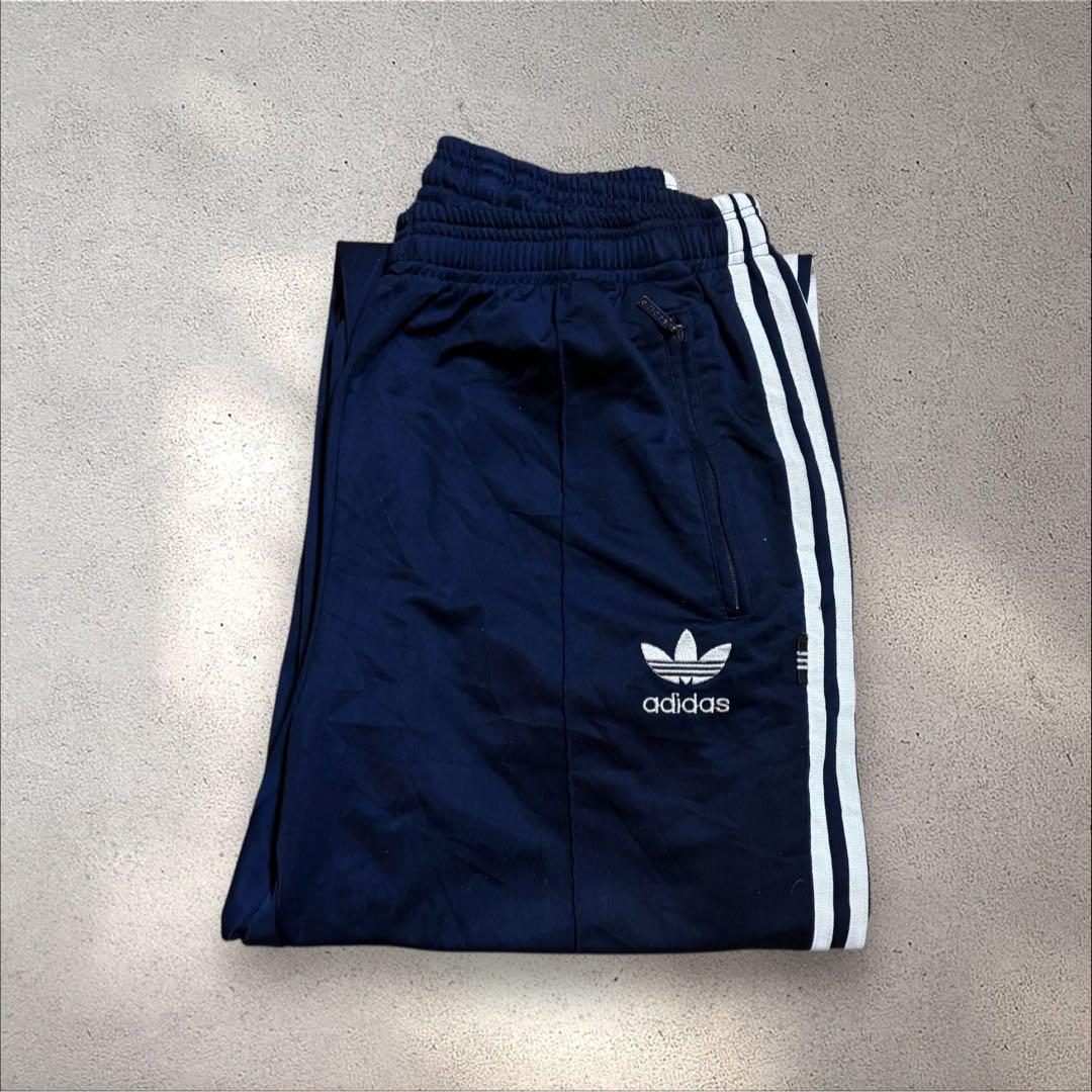 【N79】90s adidas トラックパンツトレフォイル刺繍ロゴ紺ヴィンテージ