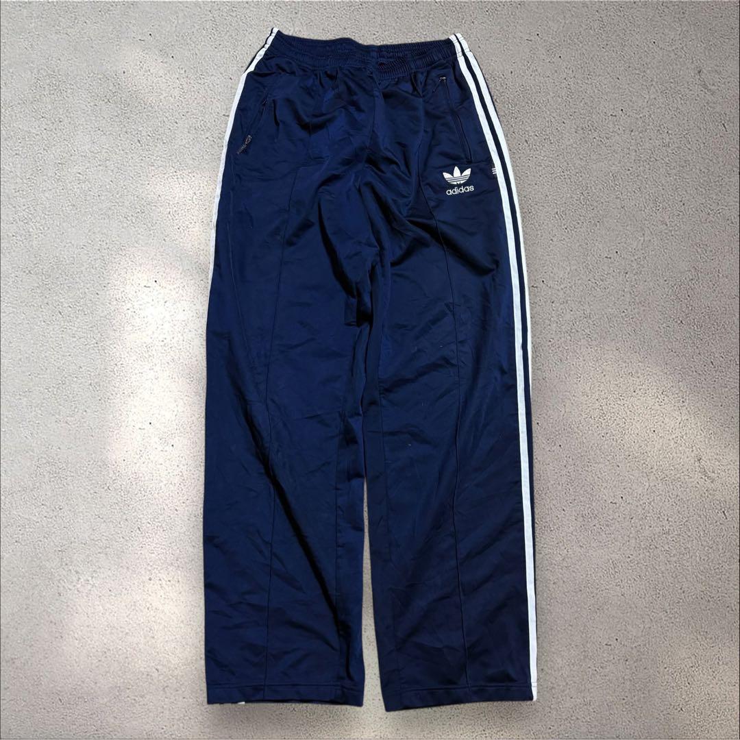 【N79】90s adidas トラックパンツトレフォイル刺繍ロゴ紺ヴィンテージ