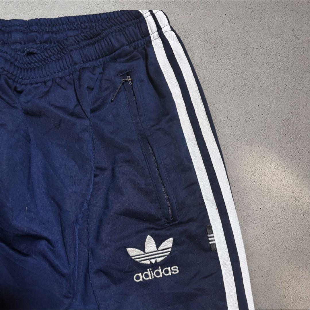 【N79】90s adidas トラックパンツトレフォイル刺繍ロゴ紺ヴィンテージ