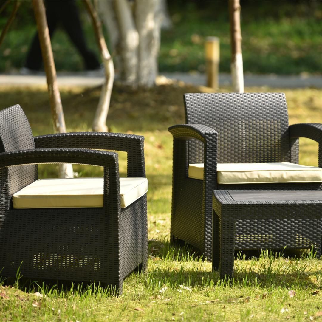 ラタン調 ガーデンファニチャー 3点ガーデンテーブルガーデンチェアー【ベージュ】