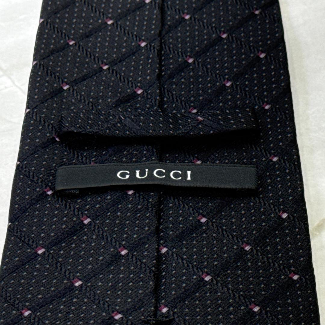 ☆即発 グッチ GUCCI ネクタイ ダイヤ織 パープルドット エンブレム 美品